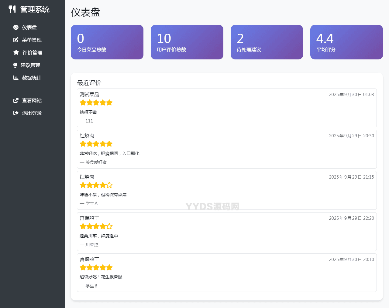 单位餐厅食谱菜单公示带评论系统