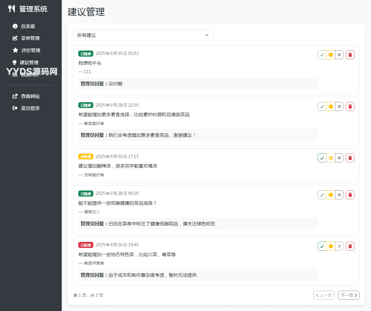 单位餐厅食谱菜单公示带评论系统